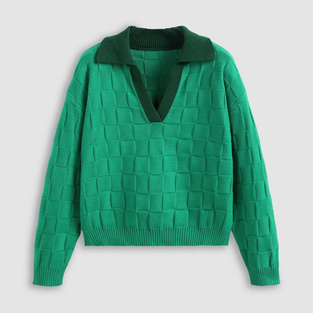 COLLAR LONG SLEEVE KNITTED SWEATER